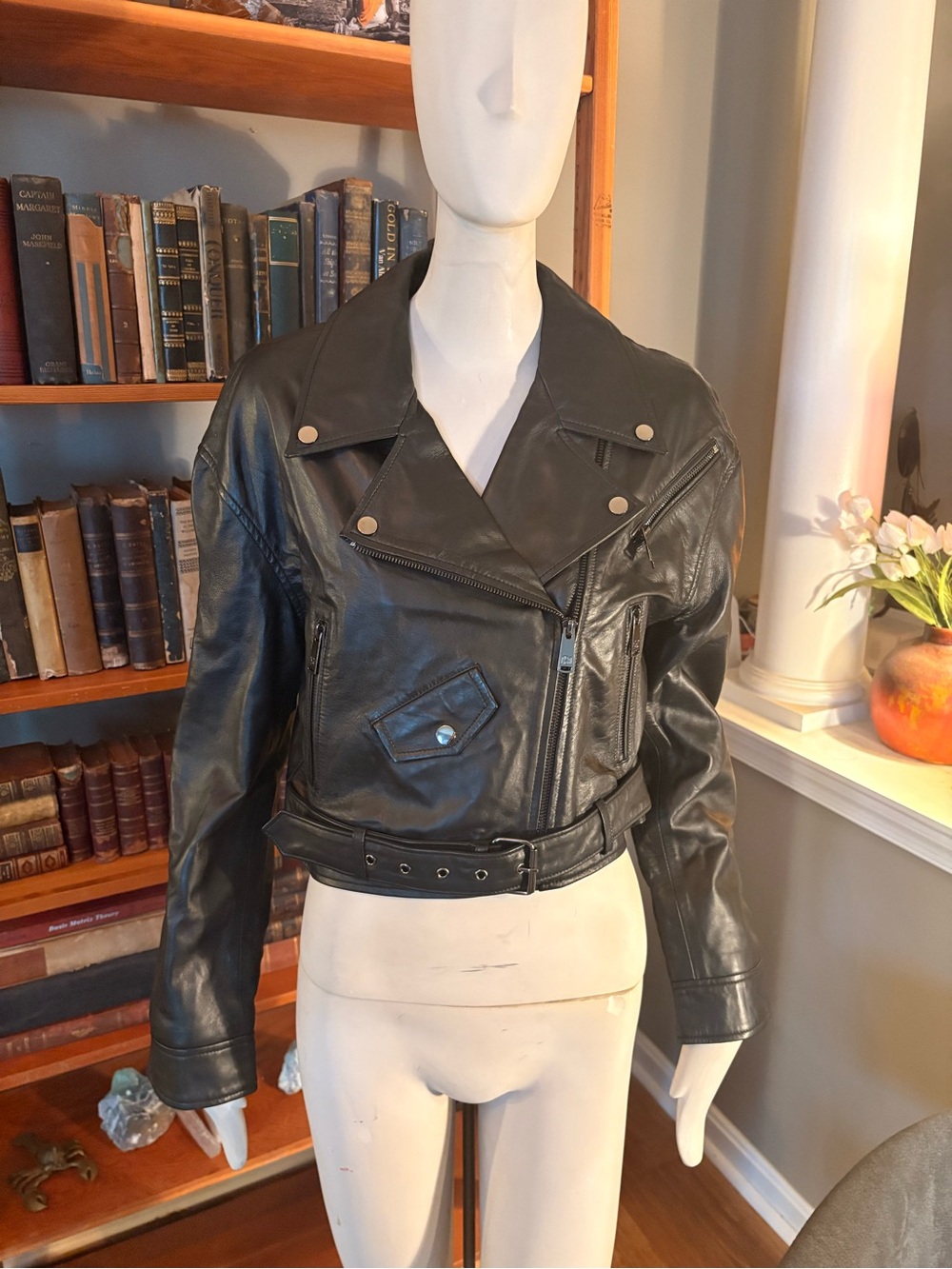 Badgley Mischka Leather Biker Jacket in Black Crop Jacket